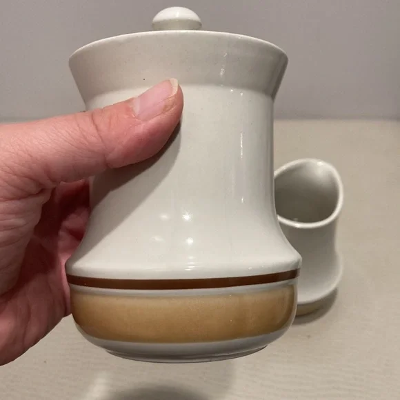 Japan vintage Hand Decorated Stoneware WaterColors Hearthside Creamer Sugar Set - Picture 7 of 11